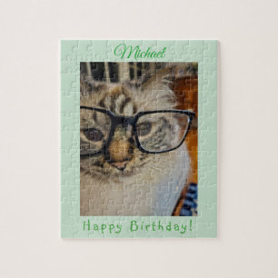 Green CAT Original Photo BIRTHDAY Name Jigsaw Puzzle