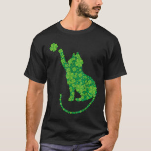 Green Cat Silhouette Shamrocks St Patricks Day T-Shirt