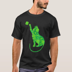 Green Cat Silhouette Shamrocks St Patricks Day T-Shirt