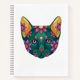 GREEN CAT with FLOWERS Sketchbook Spiral Notebook
