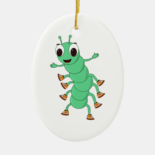 Green Caterpillar Ceramic Tree Decoration (Front)
