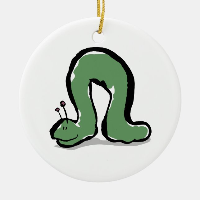 green caterpillar ceramic tree decoration (Front)