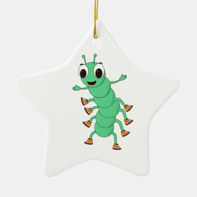 Green Caterpillar Ceramic Tree Decoration (Front)