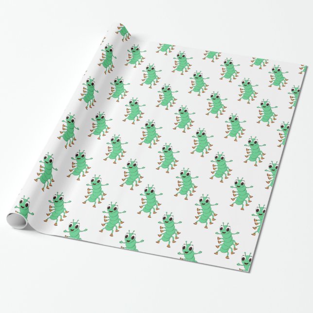 Green Caterpillar Wrapping Paper (Unrolled)