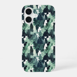 Green Cats Camouflage Pattern iPhone 16 Case