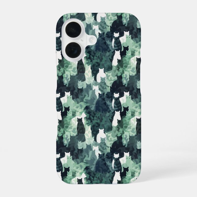 Green Cats Camouflage Pattern iPhone 16 Case (Back)
