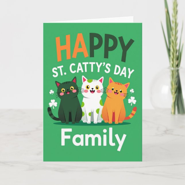 Green Cats Family Happy Card (Front)