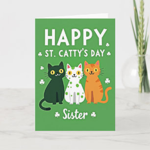 Green Cats Shamrocks Sister Card