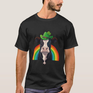 Green Cattle Shamrock On St Patricks Day Cow T-Shirt