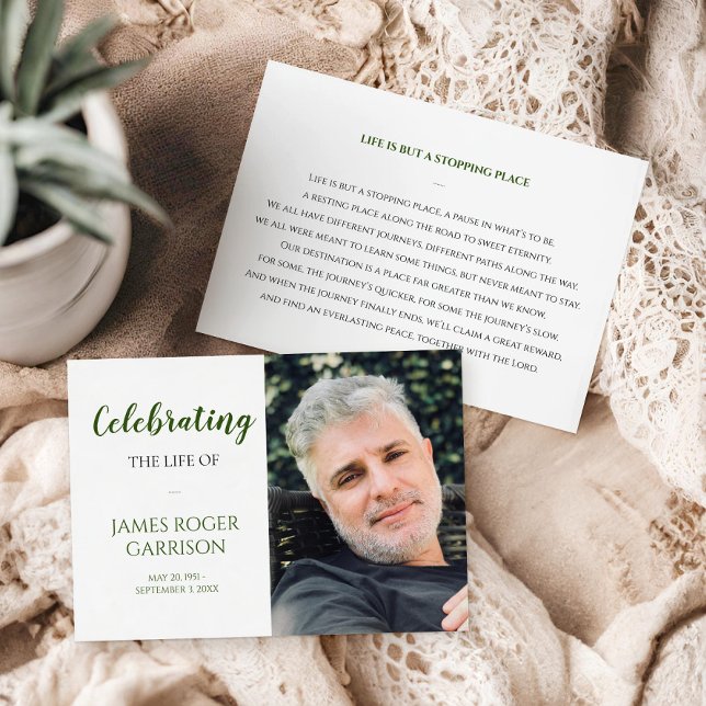 Green Celebration of Life Prayer Card with Photo (Creator Uploaded)