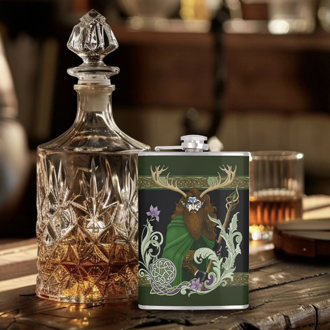 Green Celtic Antlers Man  Hip Flask (Creator Uploaded)