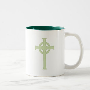 Green Celtic Cross Two-Tone Coffee Mug