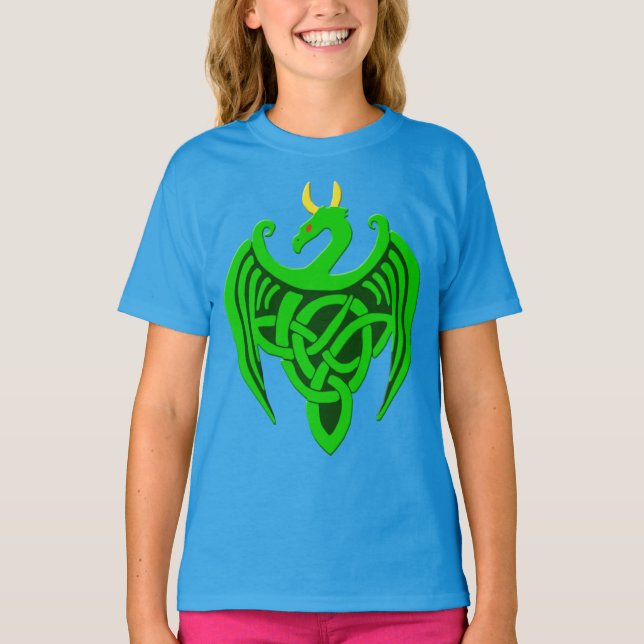 Green Celtic Dragon Child T Shirt (Front)
