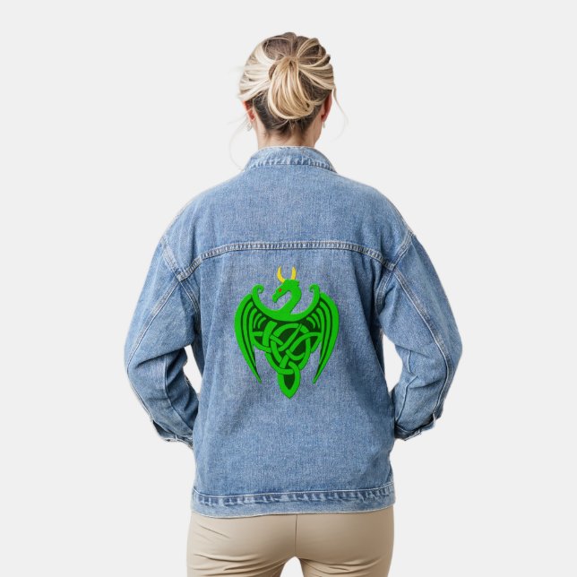 Green Celtic Dragon Denim Jacket (Model)