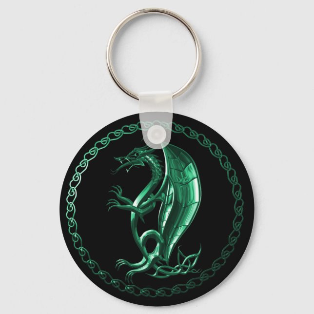 Green Celtic Dragon Key Ring (Front)
