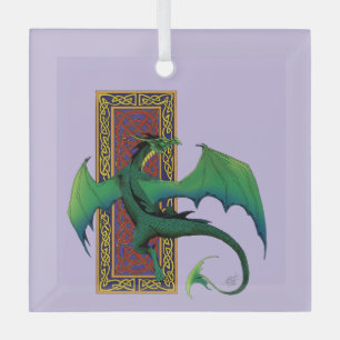 Green Celtic Dragon Purple Fantasy Knotwork Glass Tree Decoration