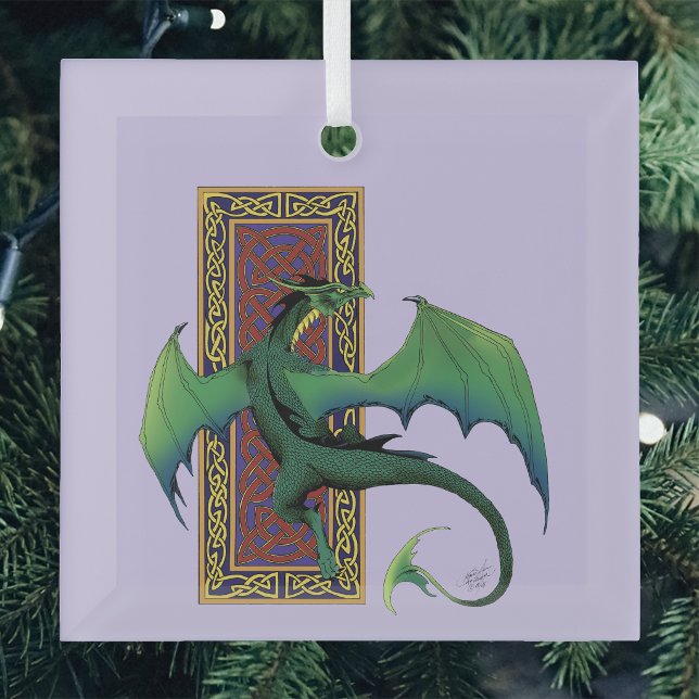 Green Celtic Dragon Purple Fantasy Knotwork Glass Tree Decoration (Creator Uploaded)