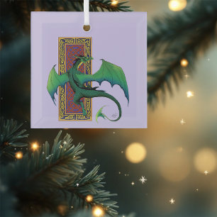 Green Celtic Dragon Purple Fantasy Knotwork Glass Tree Decoration