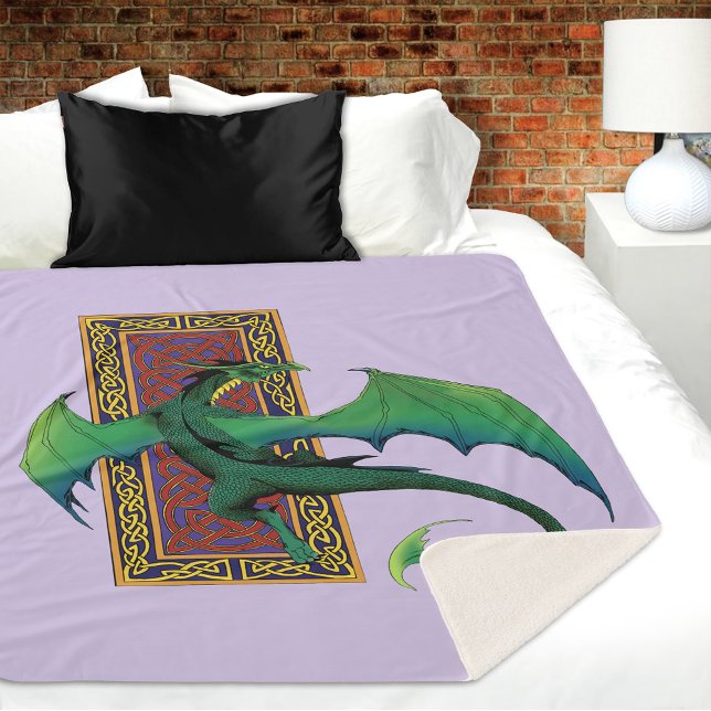 Green Celtic Dragon Purple Fantasy Knotwork Sherpa Blanket (Creator Uploaded)