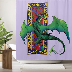 Green Celtic Dragon Purple Fantasy Knotwork Shower Curtain