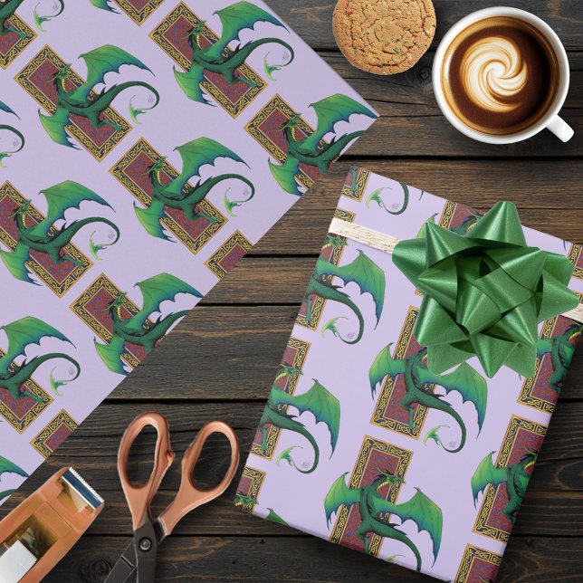 Green Celtic Dragon Purple Fantasy Knotwork Wrapping Paper (Creator Uploaded)