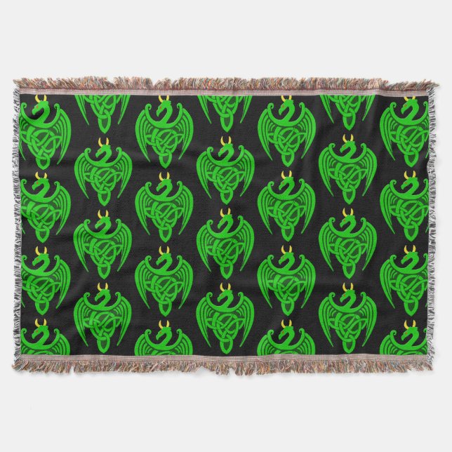 Green Celtic Dragon Throw Blanket (Front)