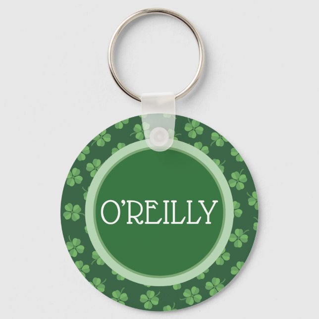 Green Celtic Irish Four Leafed Clovers St. Patrick Key Ring (Front)