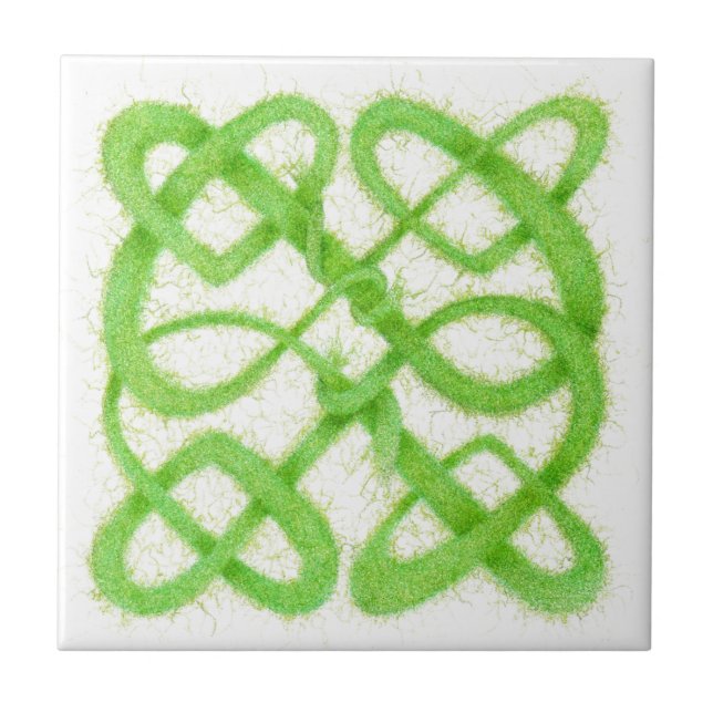 GREEN CELTIC KNOT 4.25" Ceramic Tile (Front)