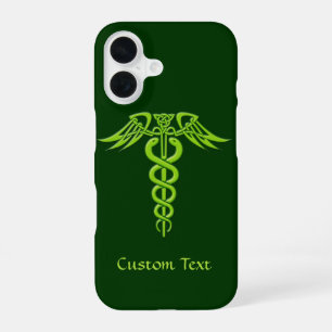 Green Celtic Knot Caduceus iPhone 16 Case