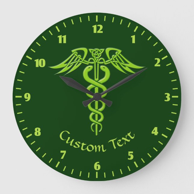 Green Celtic Knot Caduceus Large Clock (Front)
