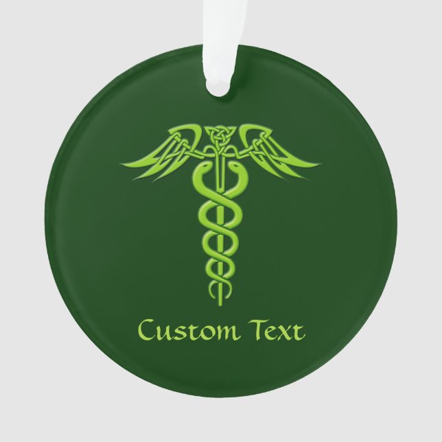 Green Celtic Knot Caduceus Ornament (Front)
