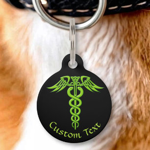 Green Celtic Knot Caduceus Pet Tag