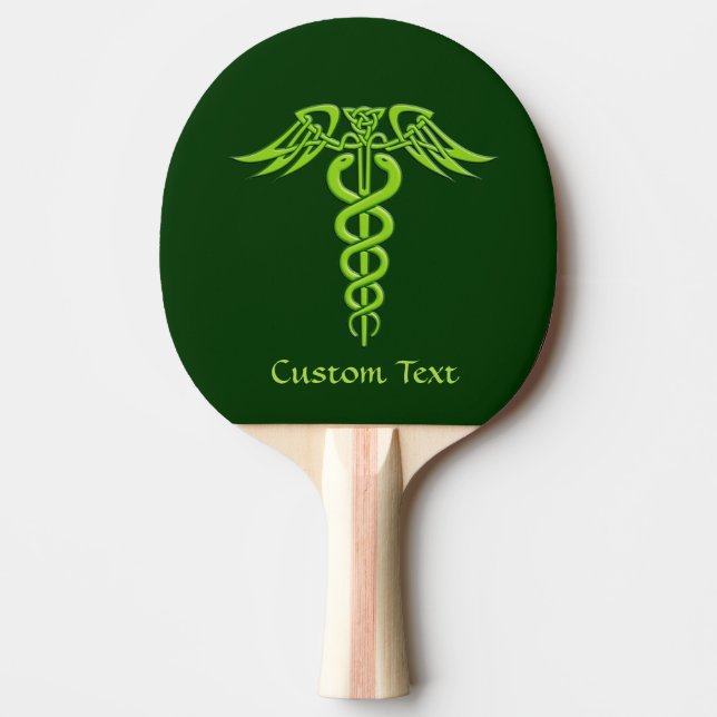 Green Celtic Knot Caduceus Ping Pong Paddle (Front)