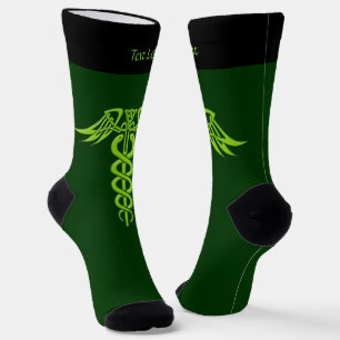 Green Celtic Knot Caduceus Socks