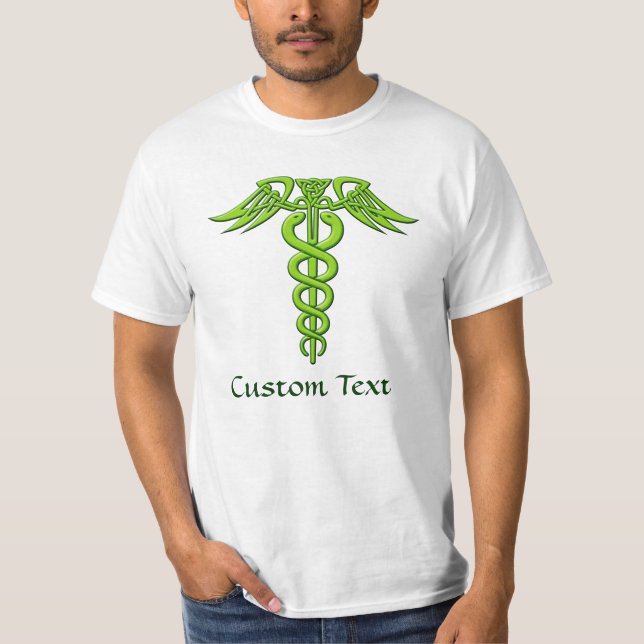 Green Celtic Knot Caduceus T-Shirt (Front)