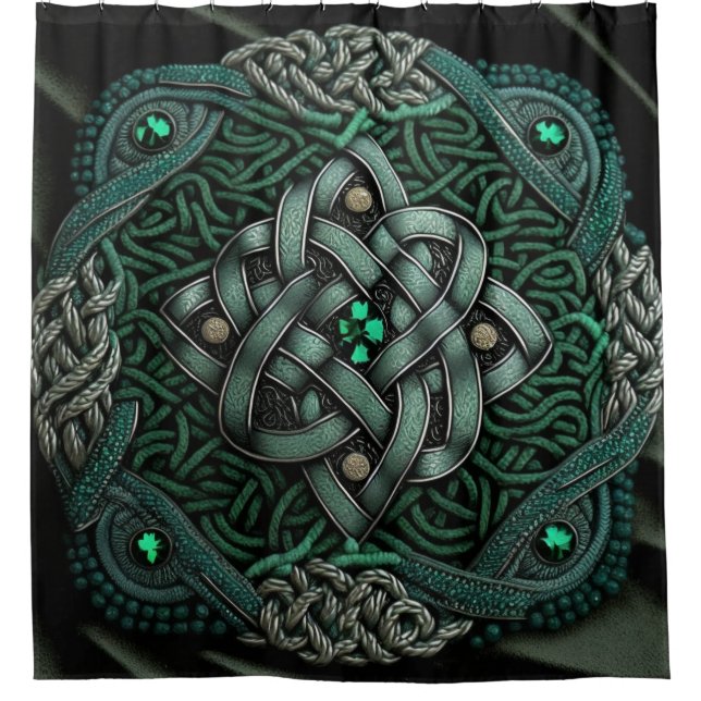 Green Celtic Knot Irish Shower Curtain (Front)