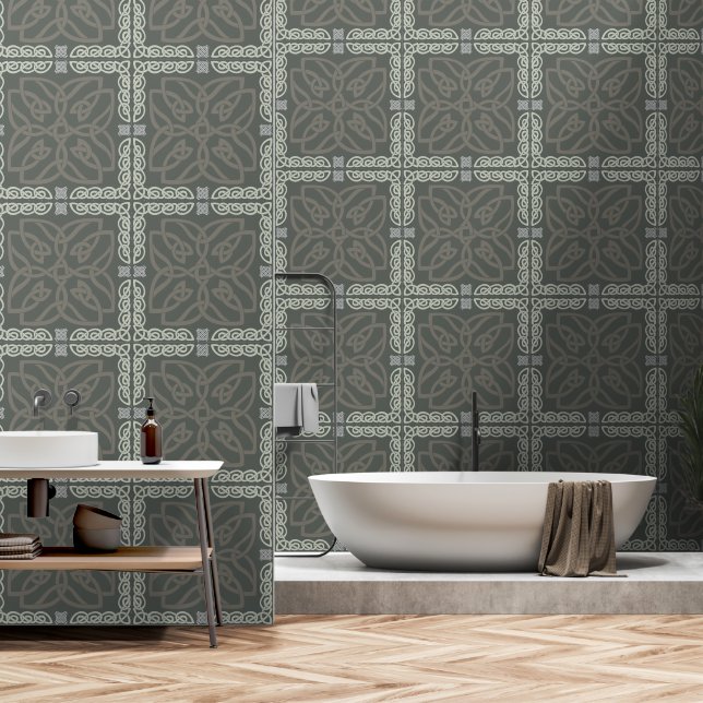 Green Celtic Knot Pattern Wallpaper (Bathroom)