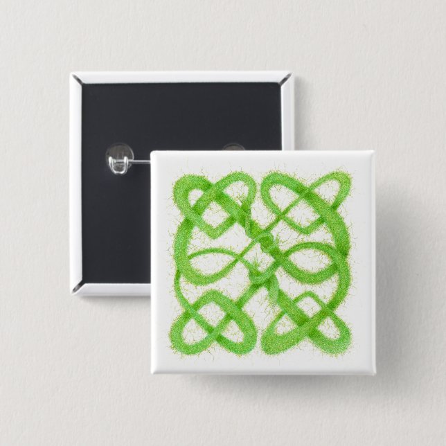 GREEN CELTIC KNOT Square Pin Button (Front & Back)