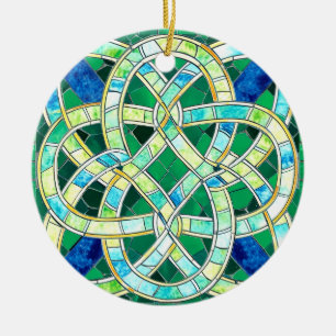 Green Celtic Knot Stone Mosaic Ceramic Tree Decoration