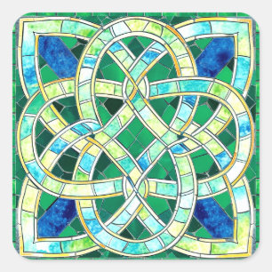 Green Celtic Knot Stone Mosaic Square Sticker
