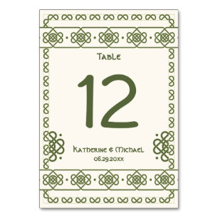 Green Celtic Knots Wedding Table Numbers