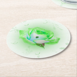 Green Celtic Rose Round Paper Coaster