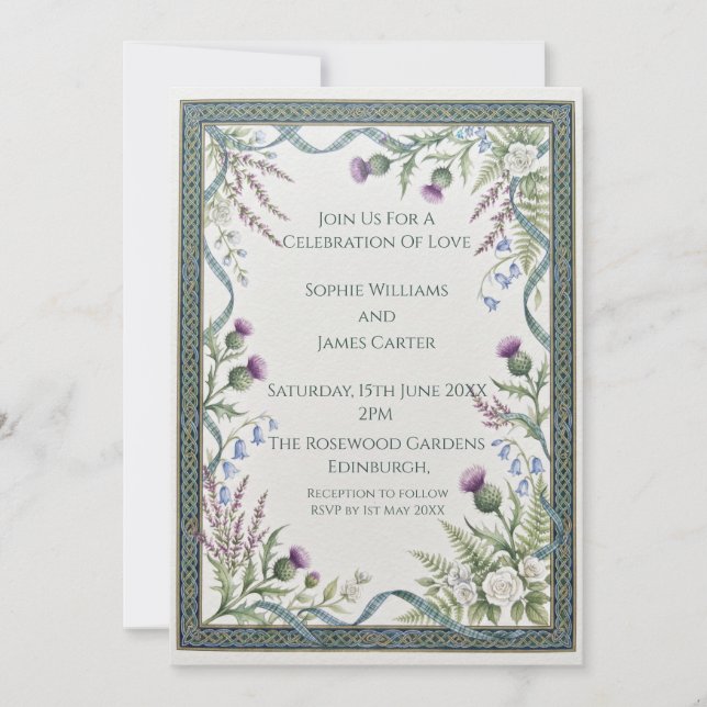 Green Celtic Thistle Wedding Invitation (Front)