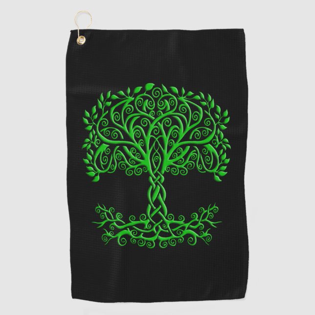 Green Celtic Tree Of Life Golf Towel (Front)