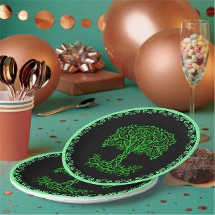 Green Celtic Tree Of Life Paper Plate