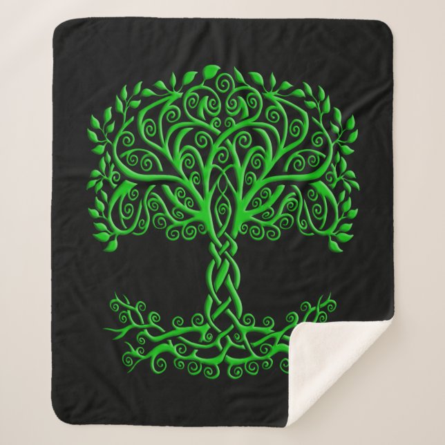 Green Celtic Tree Of Life Sherpa Blanket (Front)