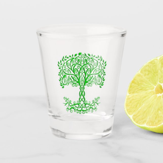 Green Celtic Tree Of Life Shot Glass (Front)