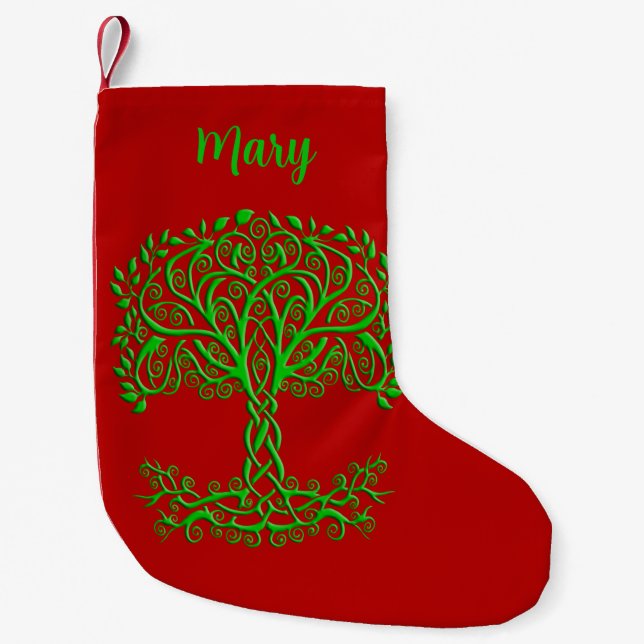 Green Celtic Tree Of Life Small Christmas Stocking (Front)