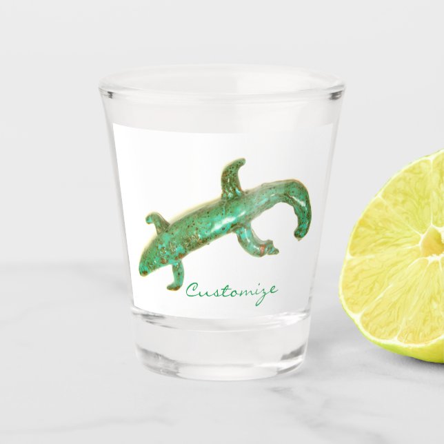 green ceramic lizard Thunder_Cove  Shot Glass (Front)