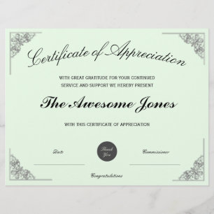 Green Certificate of Appreciation w/ Custom Logo